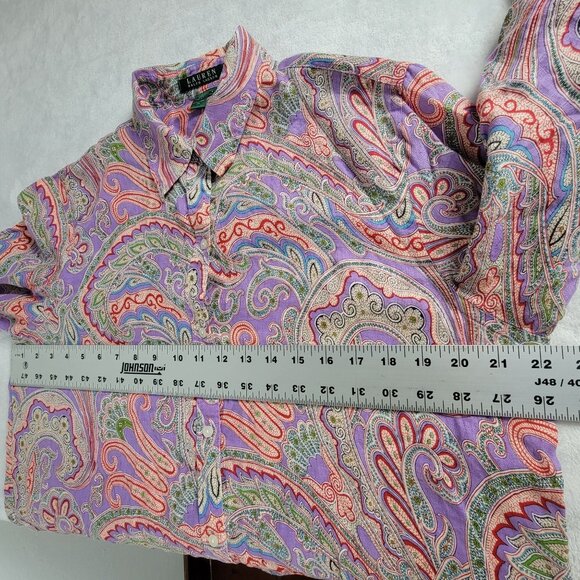 Lauren Ralph Lauren Women Paisley Linen Button-Up Blouse Shirt Large Multicolor - Picture 7 of 8